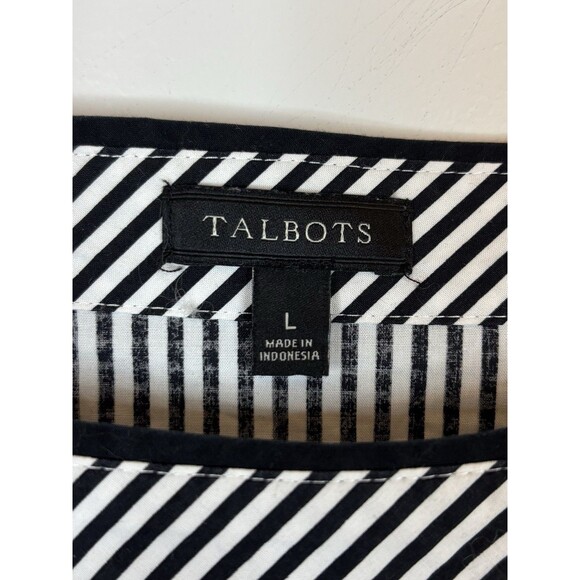 TALBOTS Piped Poplin Tunic Women Large B/W Striped LS Boat Neck Top Nautical - Picture 3 of 12